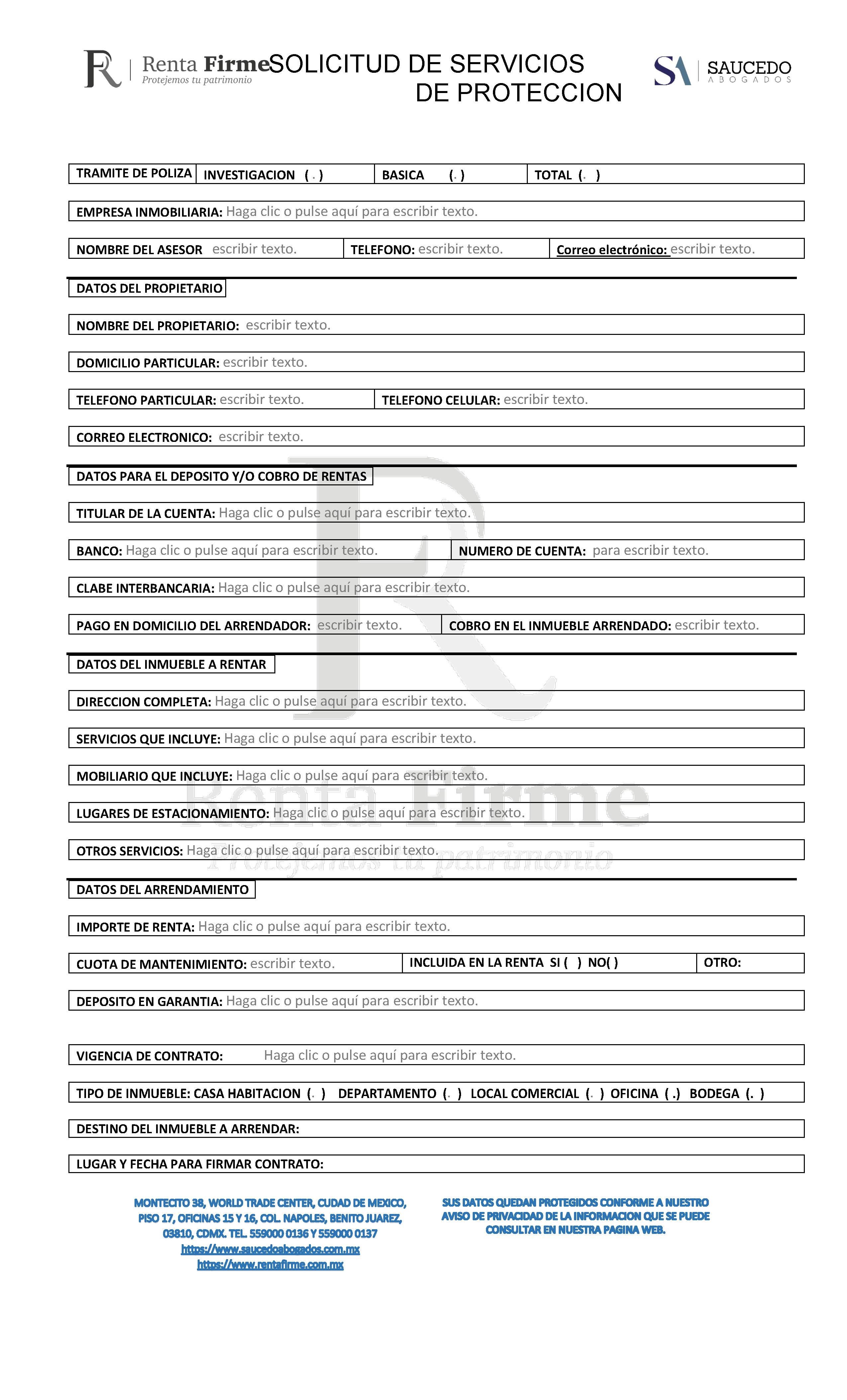 formato legal juridico de protección